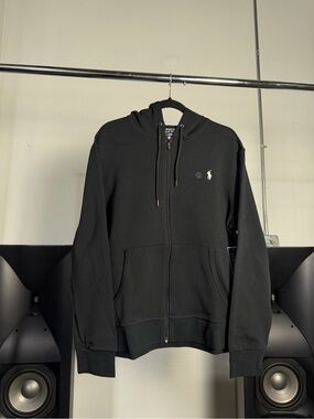 Ralph Lauren Black Double Knit Full-Zip Hooded Sweater